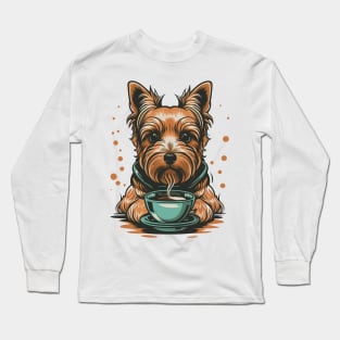 Yorkshire Terrier Drinking Coffee Long Sleeve T-Shirt